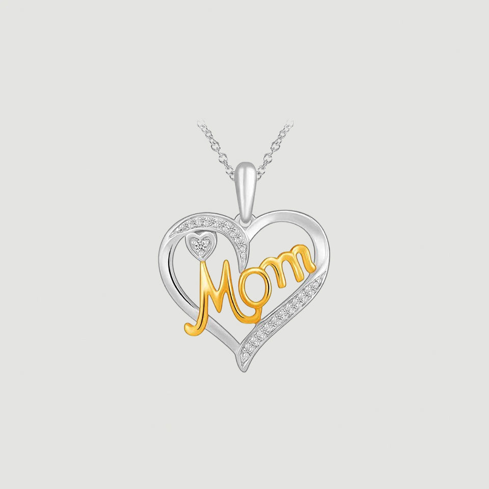 Double Heart Outline Mom Pendant Necklace