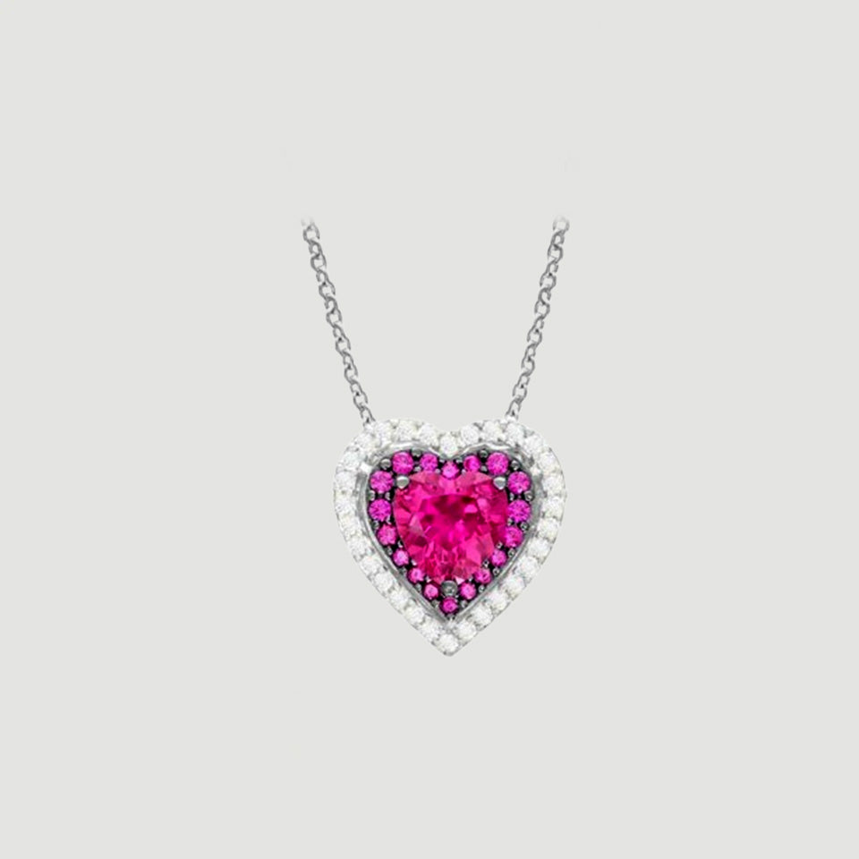 Ruby Double Heart Pendant Necklace