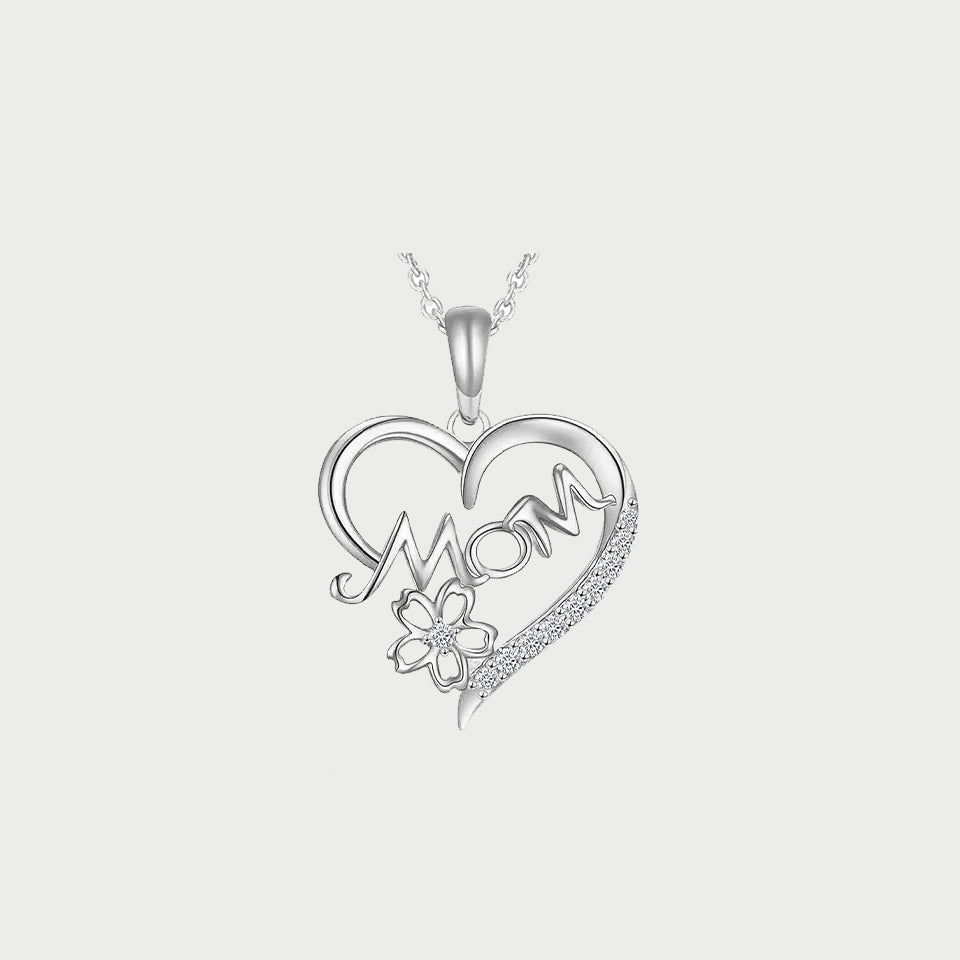 Mom Flower Heart Pendant Necklace