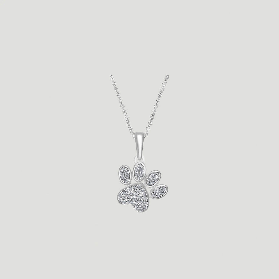 Moissanite Tilted Paw Print Pendant Necklace