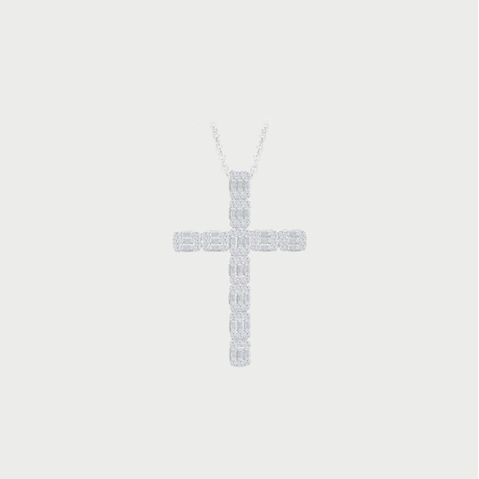 Emerald Cut Cross Pendant Necklace