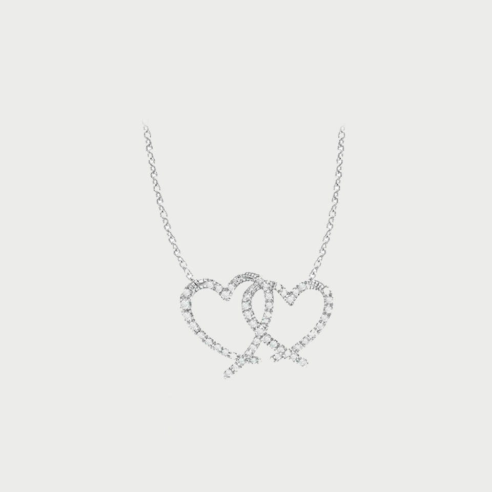 Round Cut Interlocking Double Heart Pendant Necklace