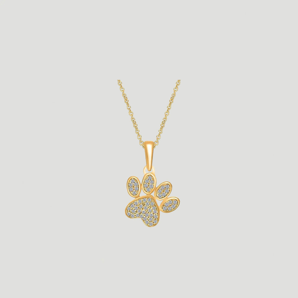 Moissanite Tilted Paw Print Pendant Necklace