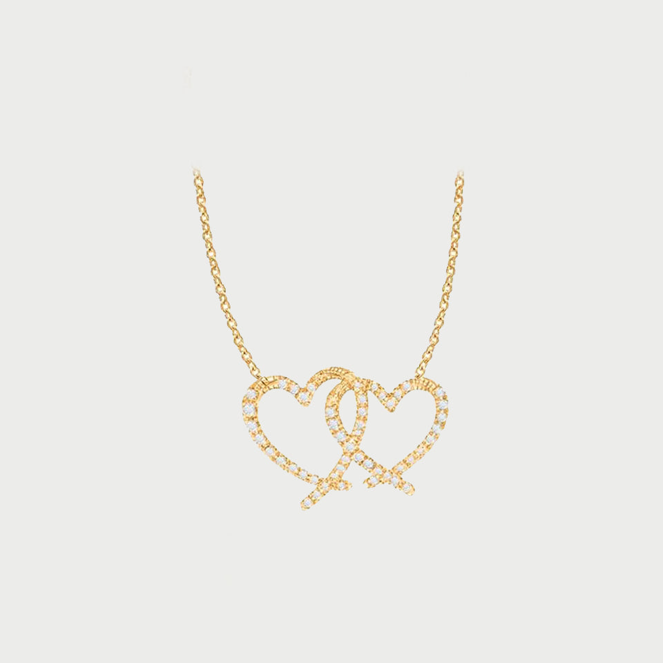 Round Cut Interlocking Double Heart Pendant Necklace