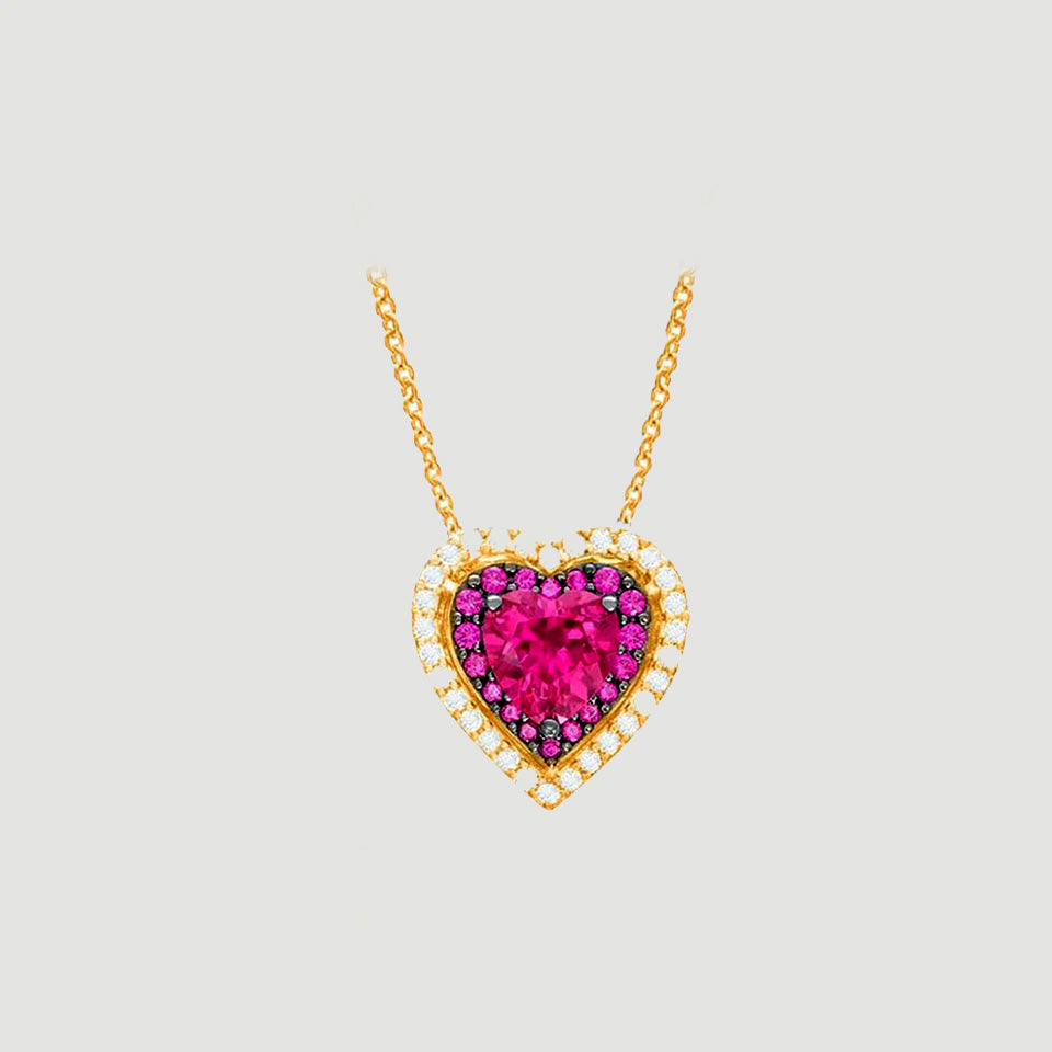 Ruby Double Heart Pendant Necklace