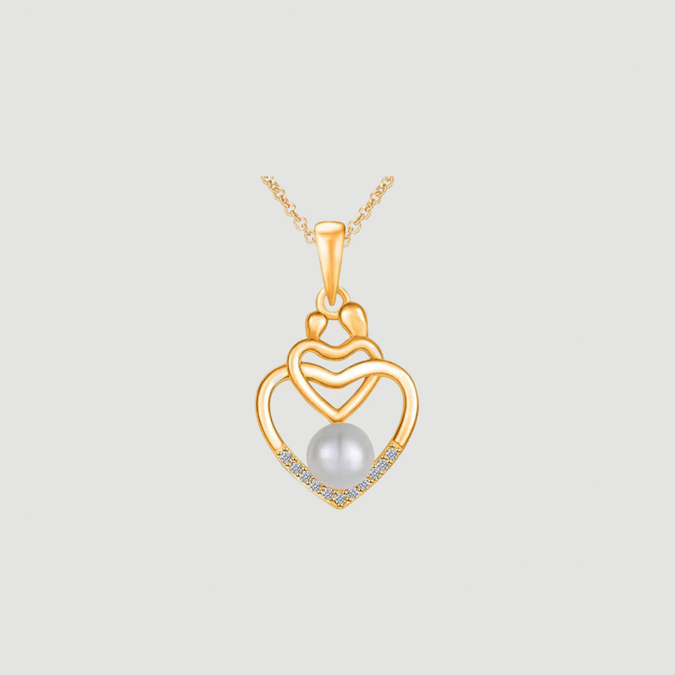 Pearl Child with Mom Double Heart Pendant Necklace