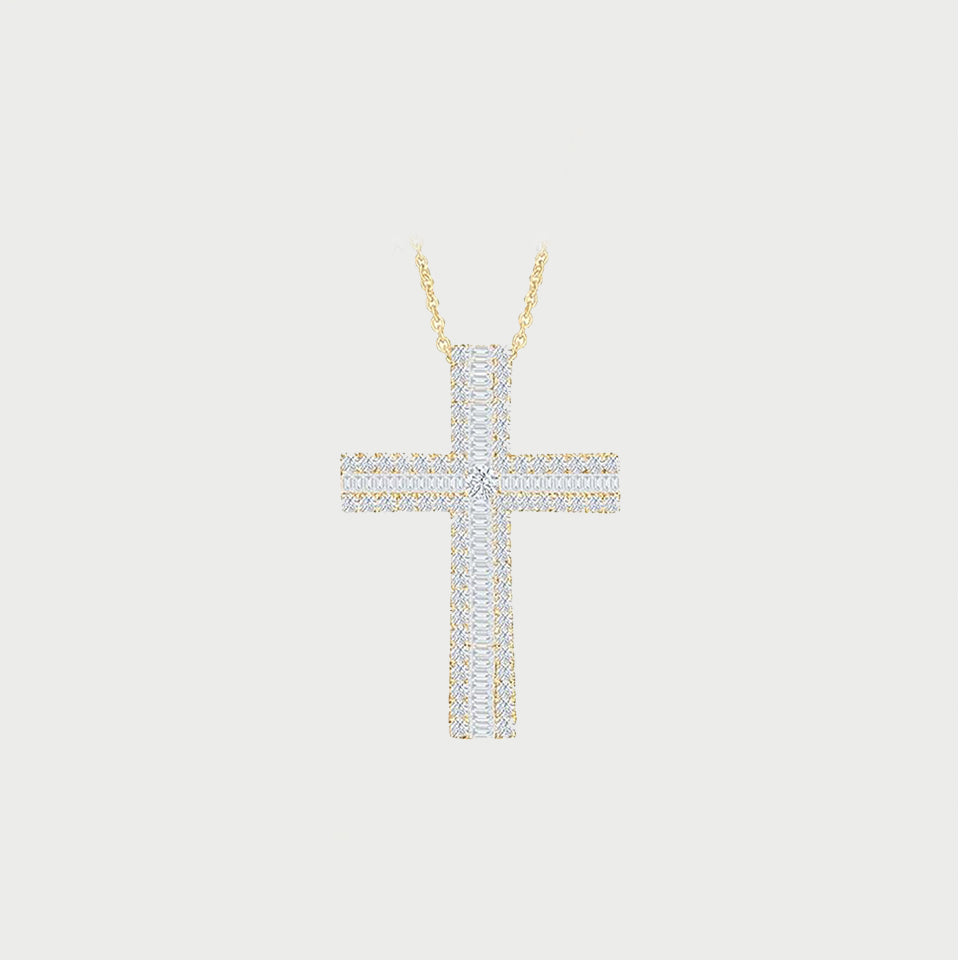 Baguette Moissanite Cross Pendant Necklace