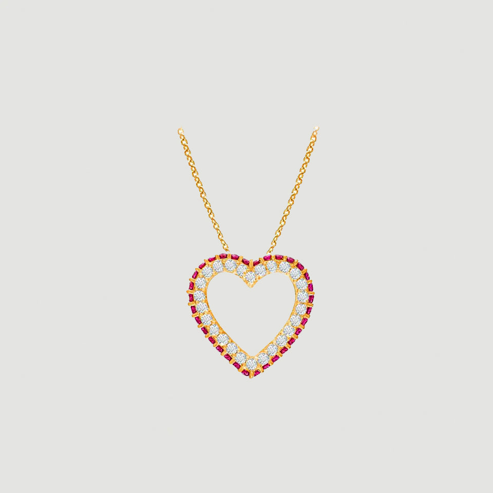 Pink Ruby Birthstone Heart Pendant Necklace