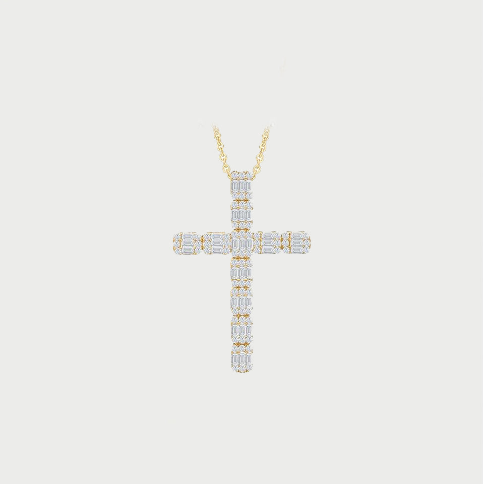 Emerald Cut Cross Pendant Necklace