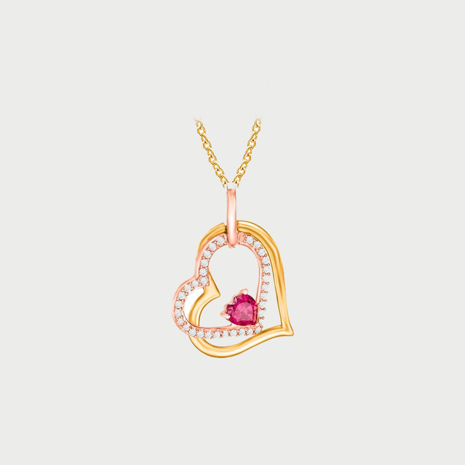 Ruby Tilted Double Heart Pendant Necklace