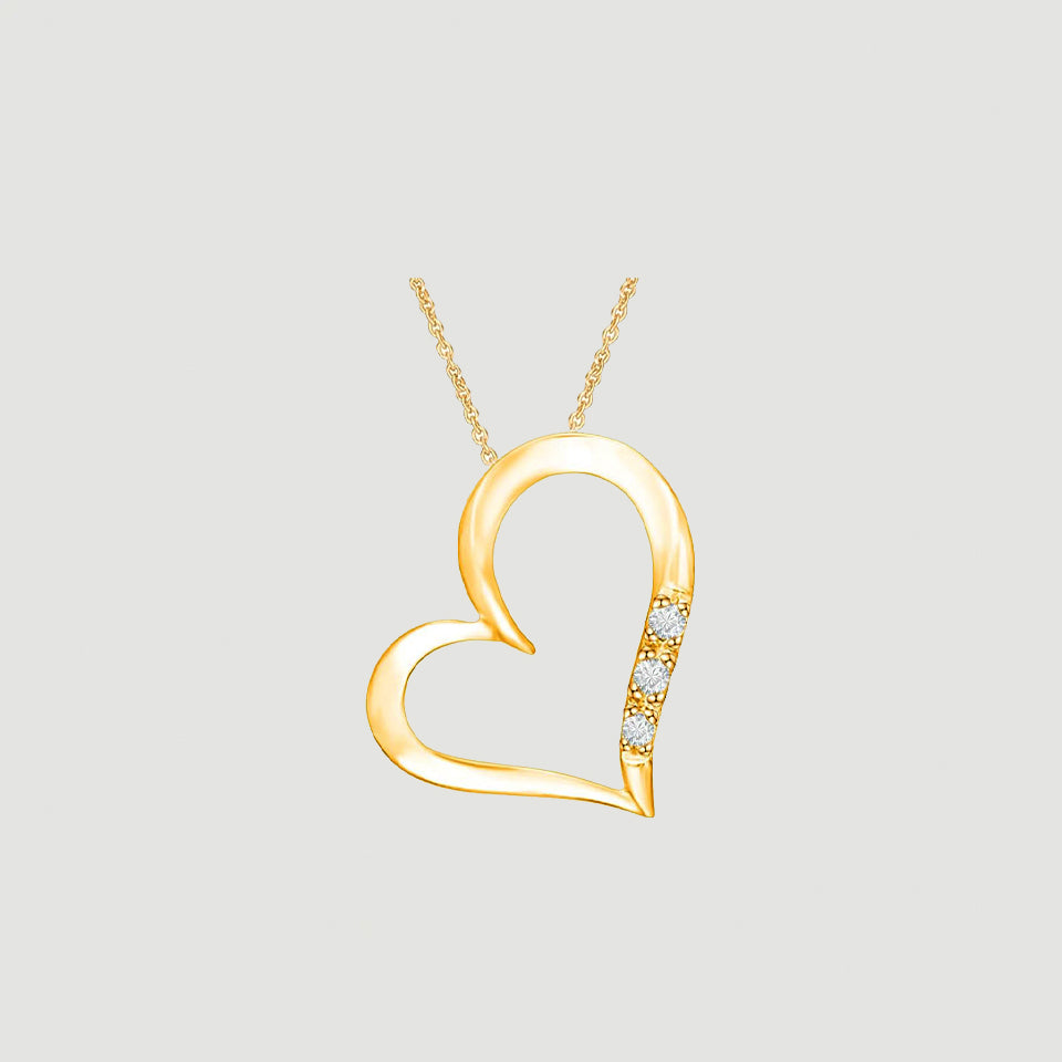 Three Stone Love Heart Pendant Necklace
