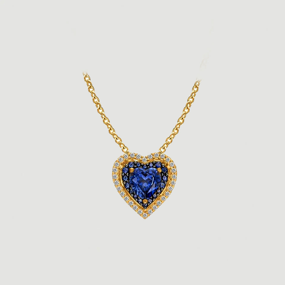 Blue Sapphire Double Heart Pendant Necklace