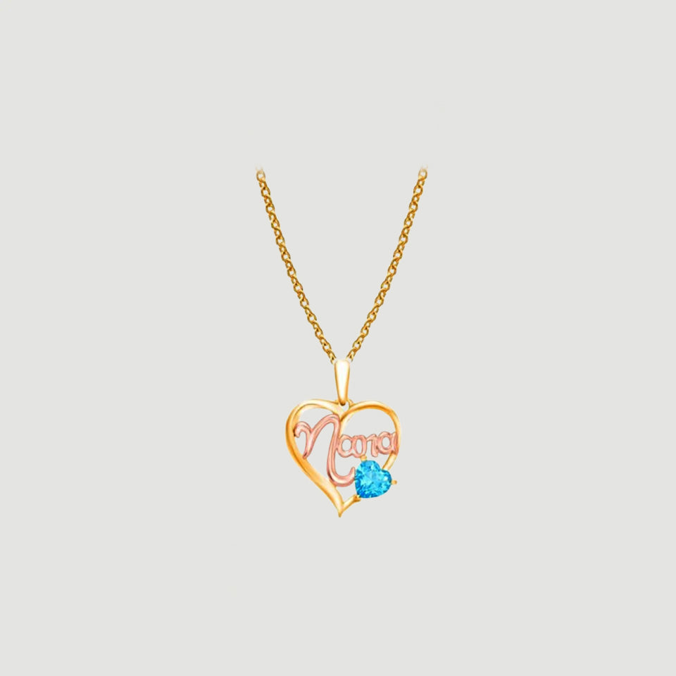 Blue Topaz Nana Love Heart Pendant Necklace
