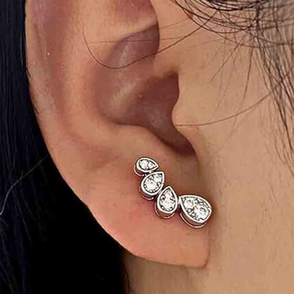 Cubic Zirconia Teardrop Ear Crawler Stud