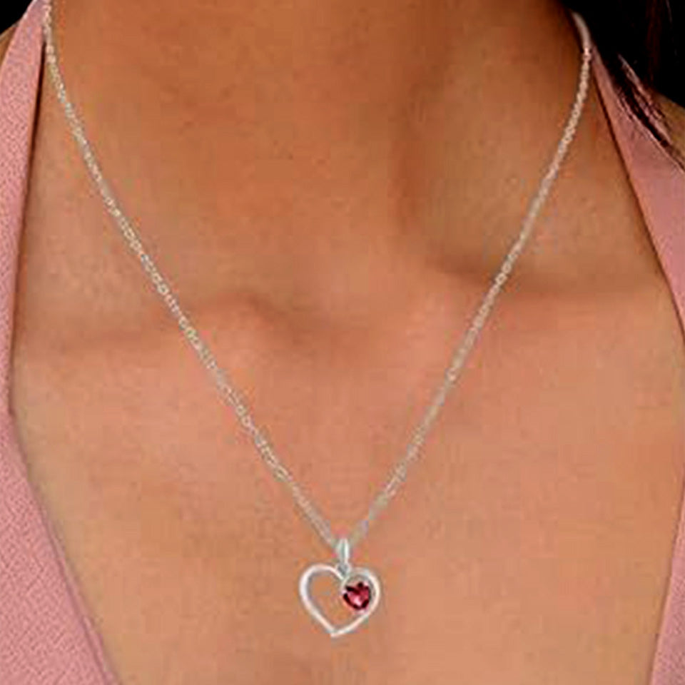 Ruby Gemstone Birthstone Heart Pendant Necklace