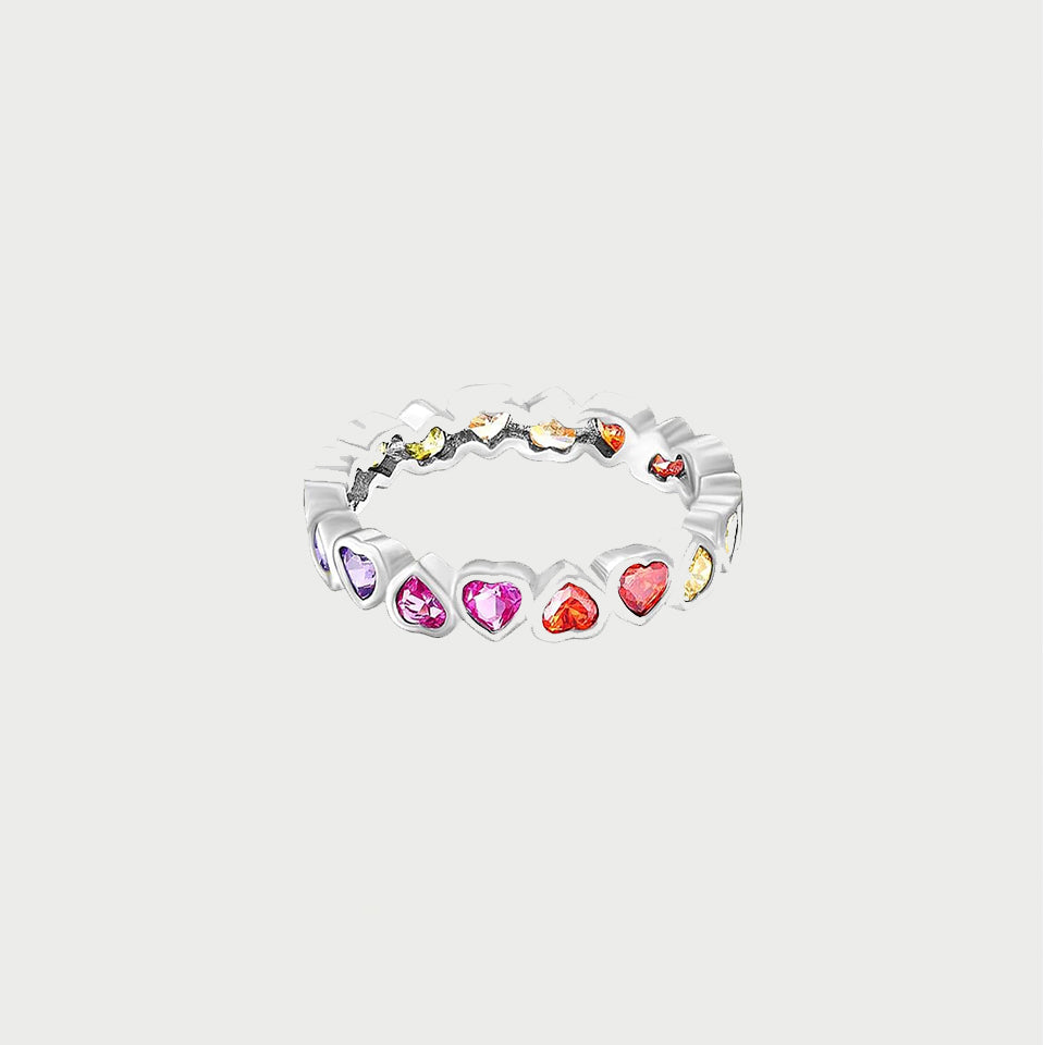 Multi Gemstone Rainbow Heart Promise Ring