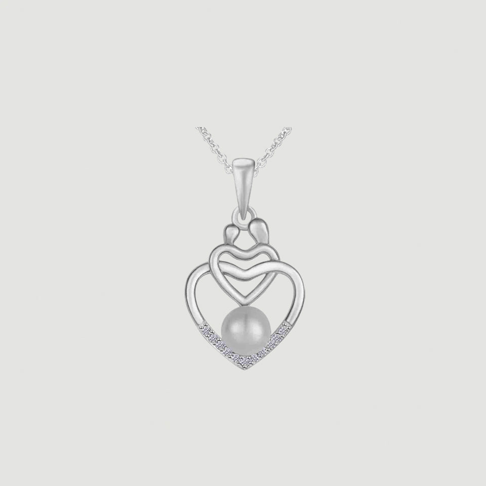 Pearl Child with Mom Double Heart Pendant Necklace
