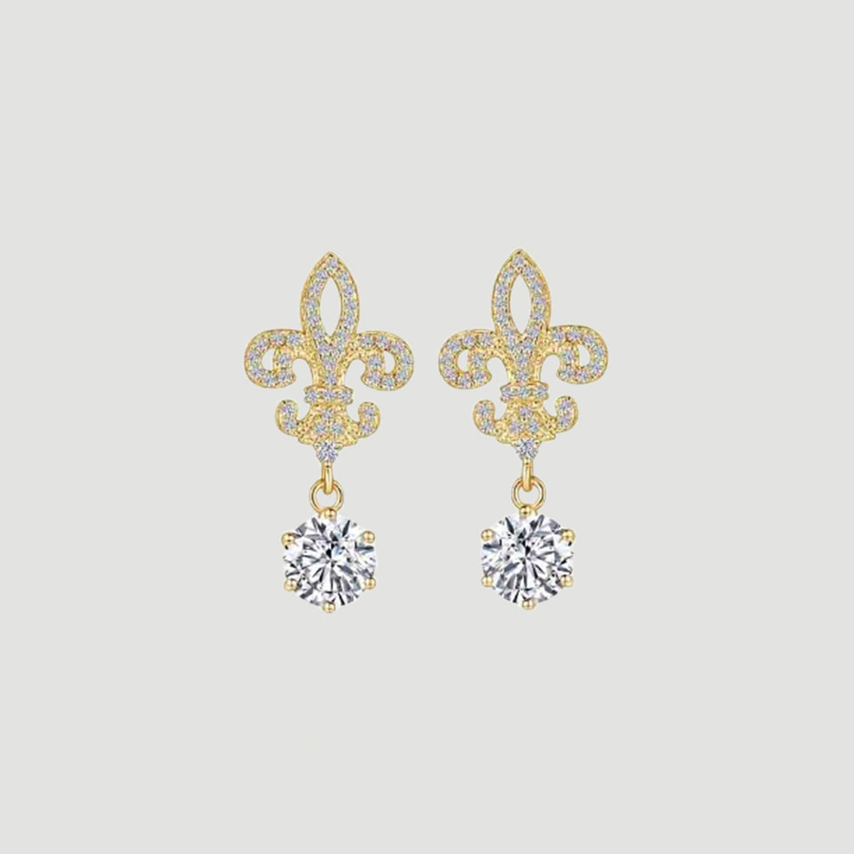 Moissanite Fleur De Lis Dangle Earrings
