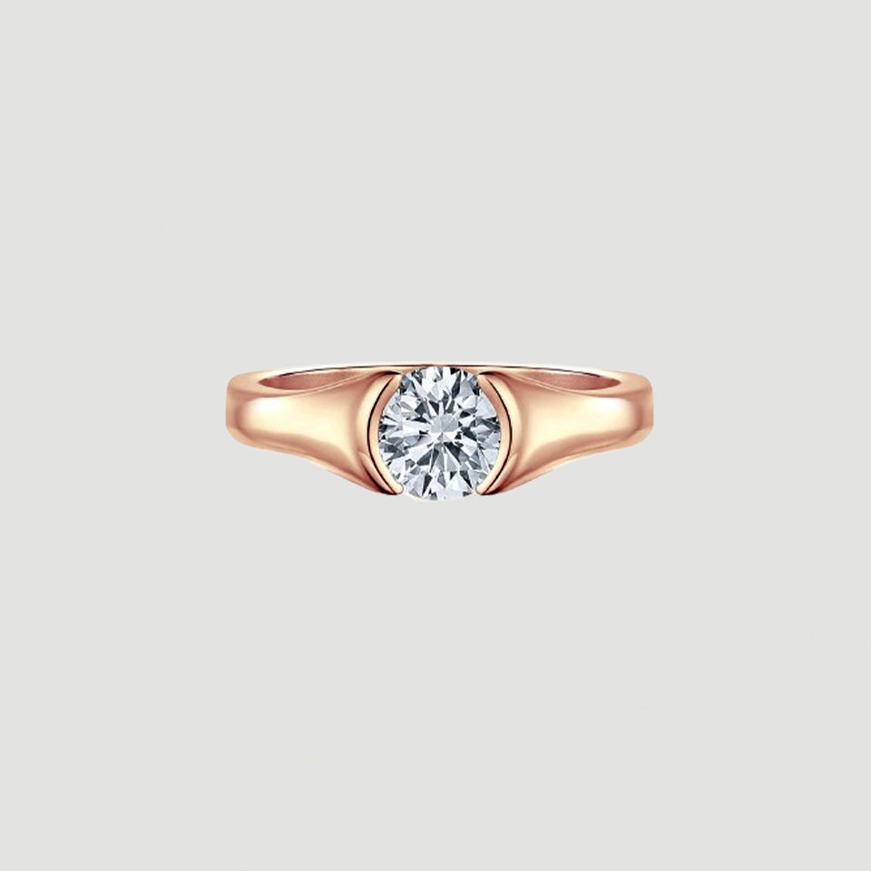 Half Bezel Moissanite Solitaire Ring