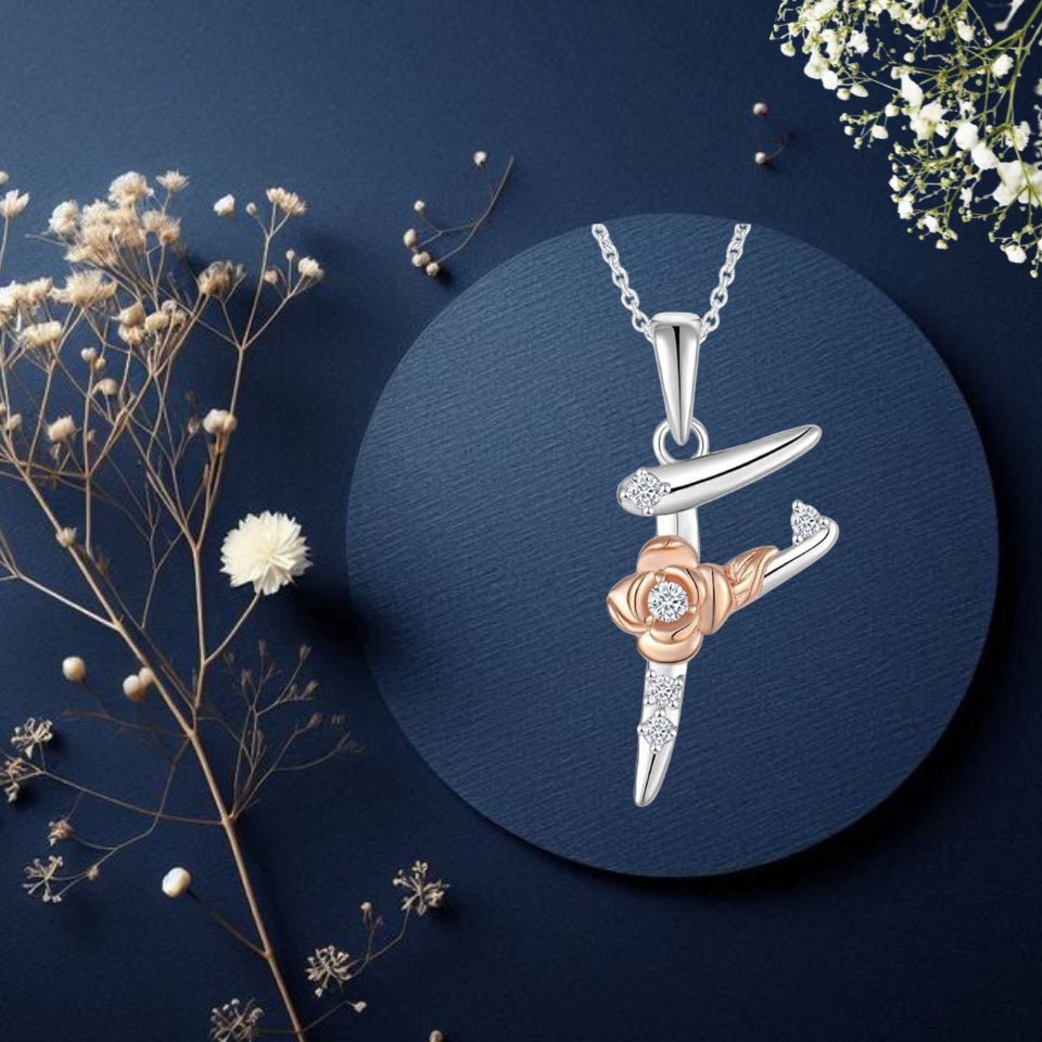 Alphabet Rose Pendant Necklace