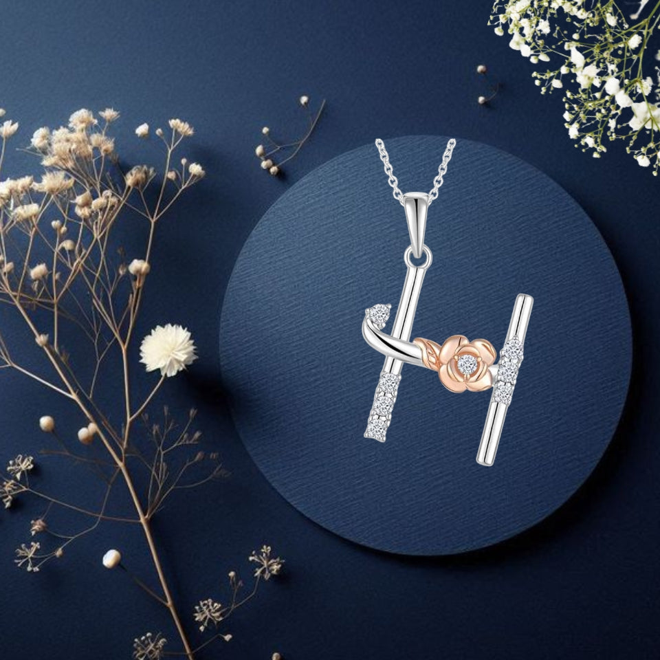 Alphabet Rose Pendant Necklace
