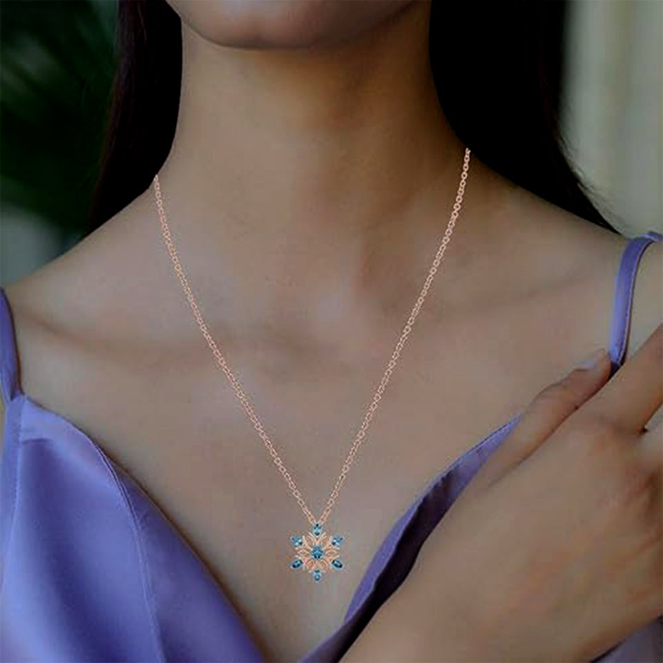 Aquamarine Snowflake Pendant Necklace