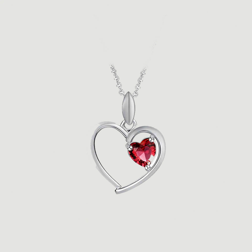 Ruby Gemstone Birthstone Heart Pendant Necklace