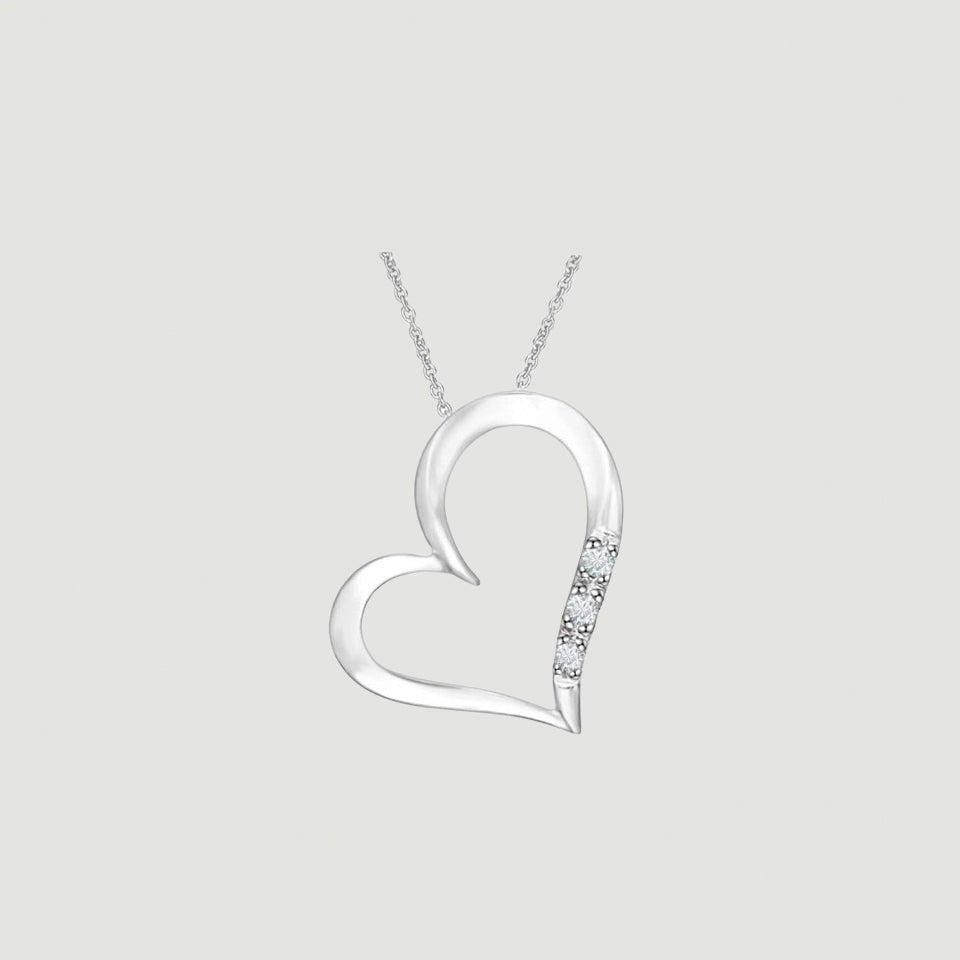 Three Stone Love Heart Pendant Necklace