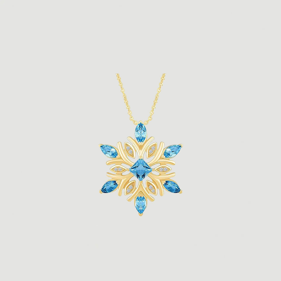 Aquamarine Snowflake Pendant Necklace
