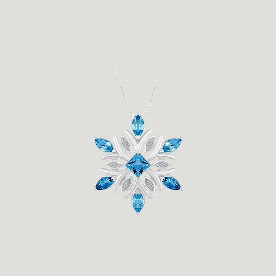 Aquamarine Snowflake Pendant Necklace